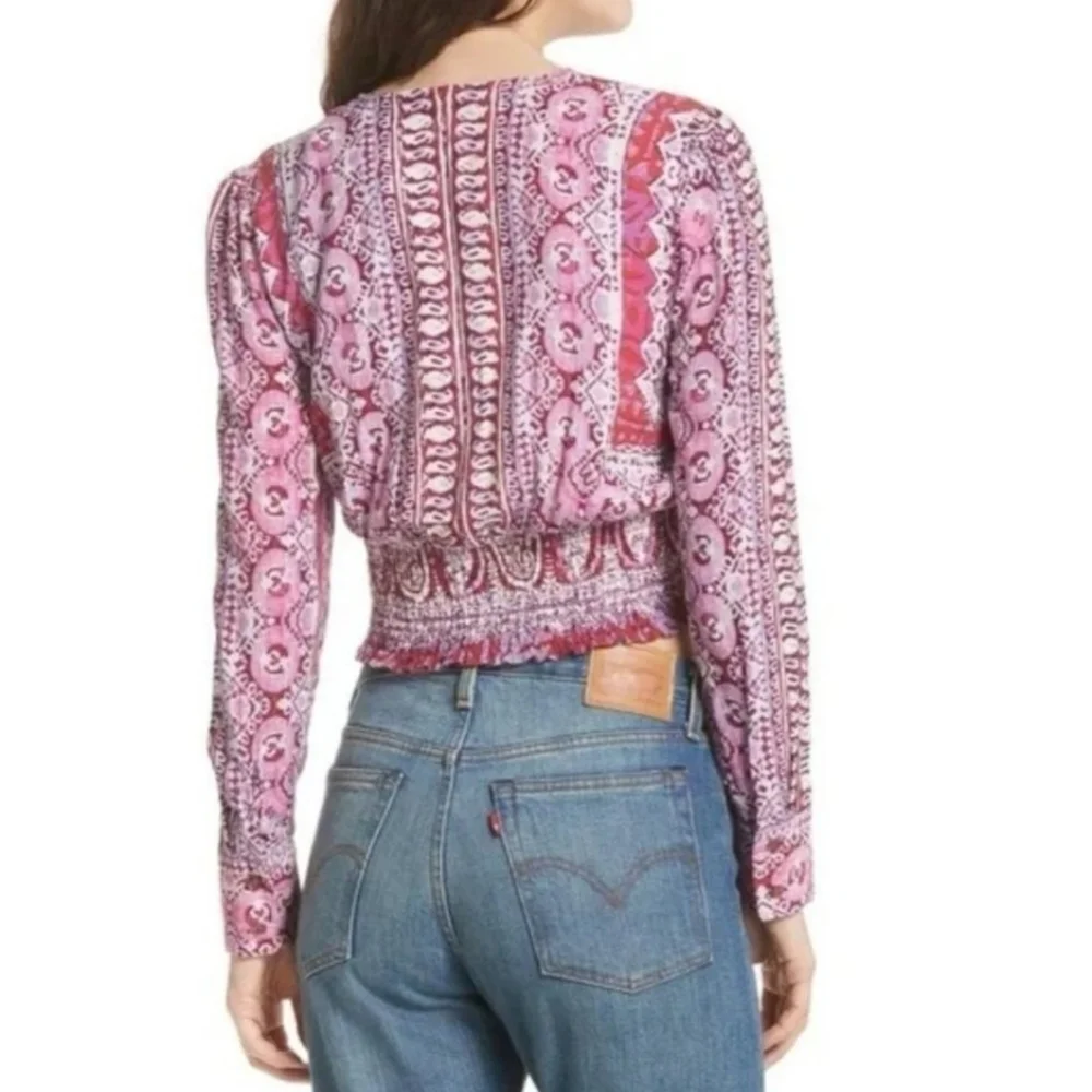 FREE PEOPLE Wild and Free Paisley Crop Top Pink Purple SP